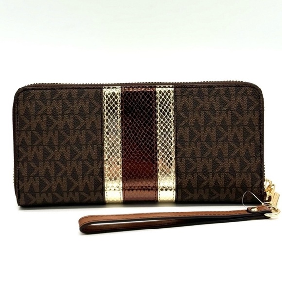 Michael Kors Large Continental Wallet Wristlet Brown Multi - Picture 5 of 10